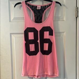 Pink Racerback Tank Top with Black Number Print